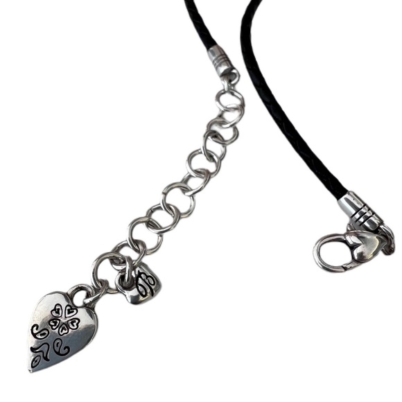BRIGHTON Heart Necklace - Black Leather Cord 16.5”-18” silver plated heart. - Picture 4 of 5